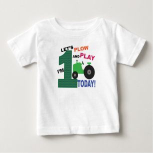Erster 1. Geburtstag - grüner Traktorpflug und Spi Baby T-shirt