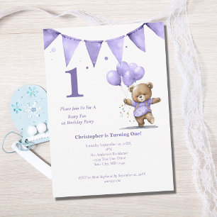 Erster 1. Geburtstag Party Baby Boy Bären Balloons Einladung
