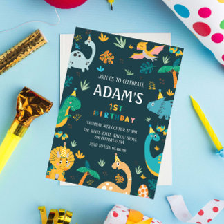 Erster 1. Geburtstag Thema "Grüne Dinosaurier" Einladung