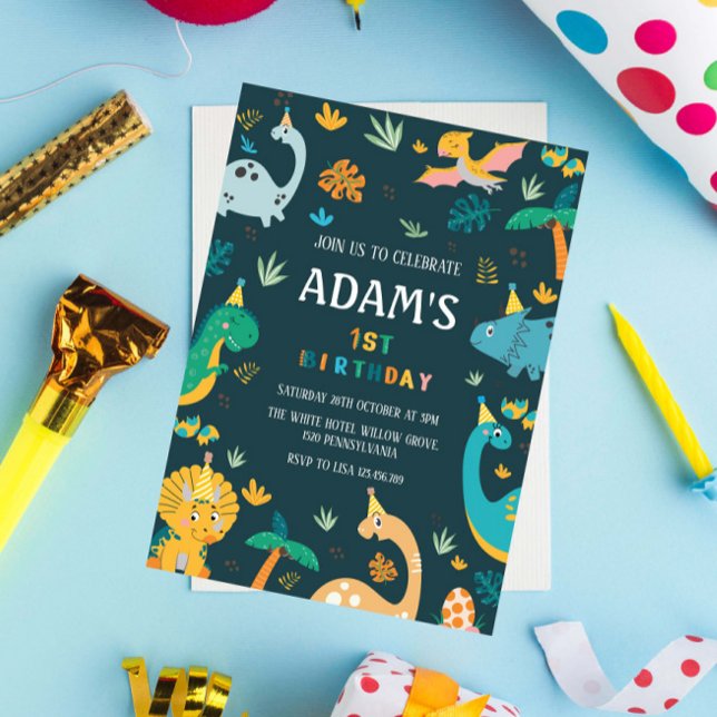 Erster 1. Geburtstag Thema "Grüne Dinosaurier" Einladung (Von Creator hochgeladen)