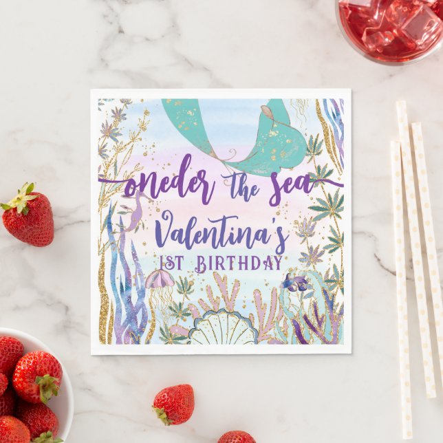 Erster 1. ONE der Sea Birthday Meerjungfrau Glitze Serviette (Beispiel)