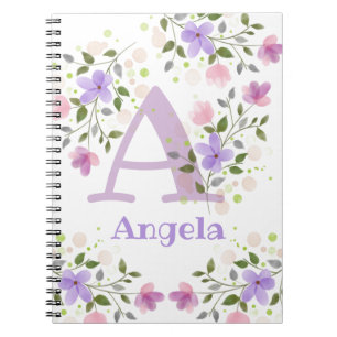 Erster Anfangsbuchstabe plus Name Angela mit Blume Notizblock