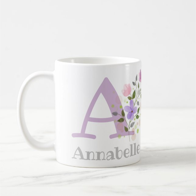 Erster Anfangsbuchstabe plus Name Annabelle mit Bl Kaffeetasse (Links)