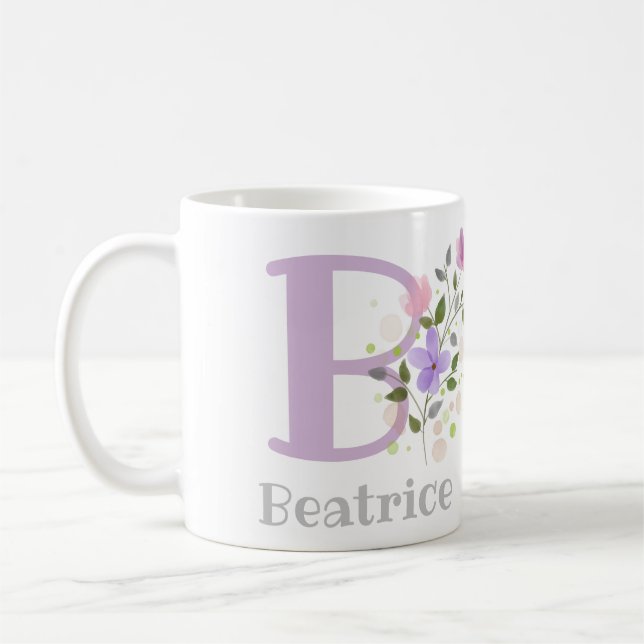 Erster Anfangsbuchstabe plus Name Beatrice mit Blu Kaffeetasse (Links)