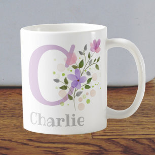 Erster Anfangsbuchstabe plus Name Charlie mit Blum Kaffeetasse