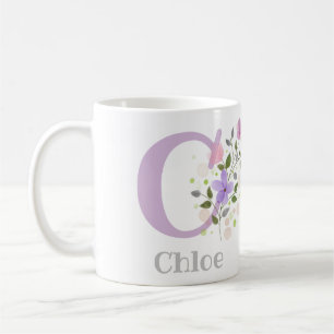 Erster Anfangsbuchstabe plus Name Chloe mit Blumen Kaffeetasse