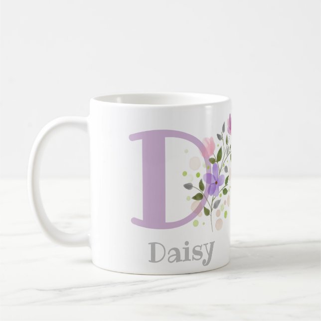 Erster Anfangsbuchstabe Plus Name Daisy mit Blumen Kaffeetasse (Links)