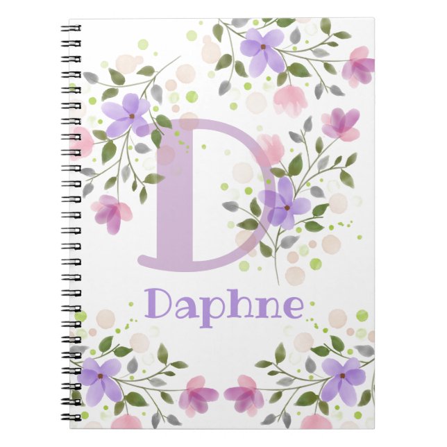 Erster Anfangsbuchstabe Plus Name Daphne mit Blume Notizblock (Vorderseite)