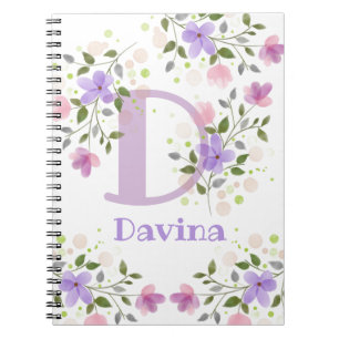Erster Anfangsbuchstabe Plus Name Davina mit Blume Notizblock