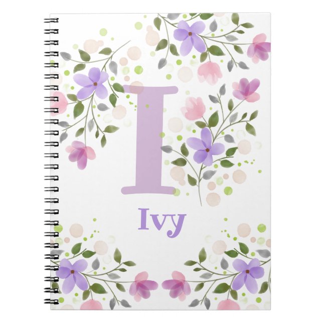Erster Anfangsbuchstabe Plus Name Efeu mit Blumen Notizblock (Vorderseite)