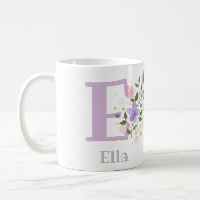 Erster Anfangsbuchstabe Plus Name Ella mit Blumen Kaffeetasse (Links)