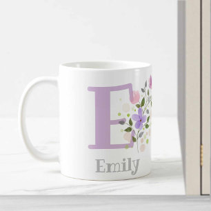 Erster Anfangsbuchstabe Plus Name Emily mit Blumen Kaffeetasse
