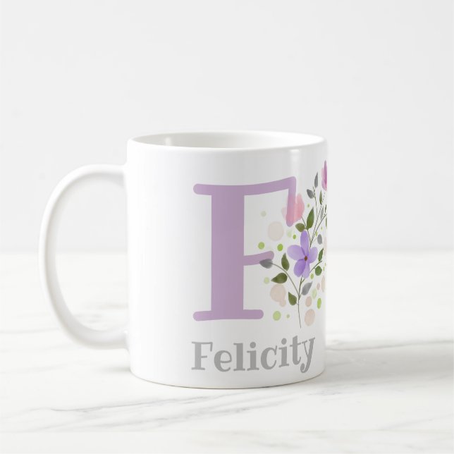 Erster Anfangsbuchstabe plus Name Felicity mit Blu Kaffeetasse (Links)