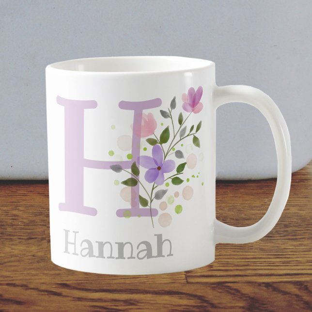 Erster Anfangsbuchstabe Plus Name Hannah mit Blume Kaffeetasse (Von Creator hochgeladen)