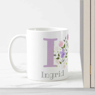 Erster Anfangsbuchstabe plus Name Ingrid mit Blume Kaffeetasse