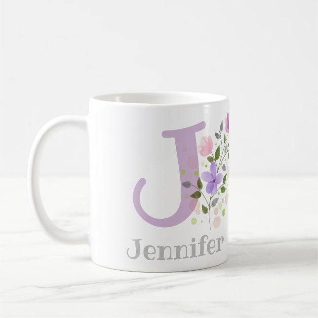 Erster Anfangsbuchstabe Plus Name Jennifer mit Blu Kaffeetasse (Links)