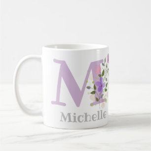 Erster Anfangsbuchstabe plus Vorname mit Blumen Kaffeetasse