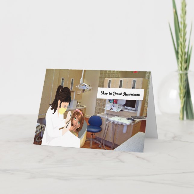 Erster Besuch der Dentist Young Girl Card Dankeskarte (Vorderseite)