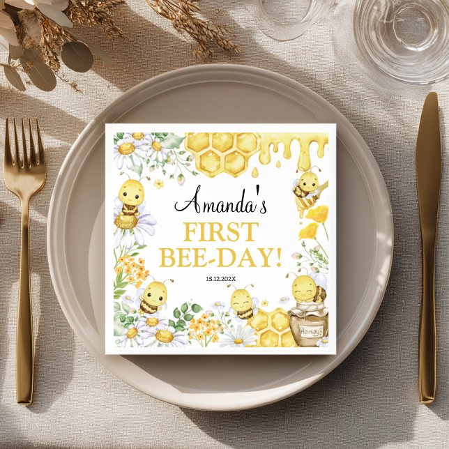 Erster Bienentag Blumen-Hummel-Geburtstagsfeier Serviette (Von Creator hochgeladen)