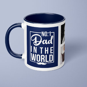 Erster Dad Navy Blau Benutzerdefinierte Fotocollag Tasse