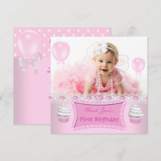 Erster Geburtstag 1. Girl Pink Cupcakes Baby 2 Einladung