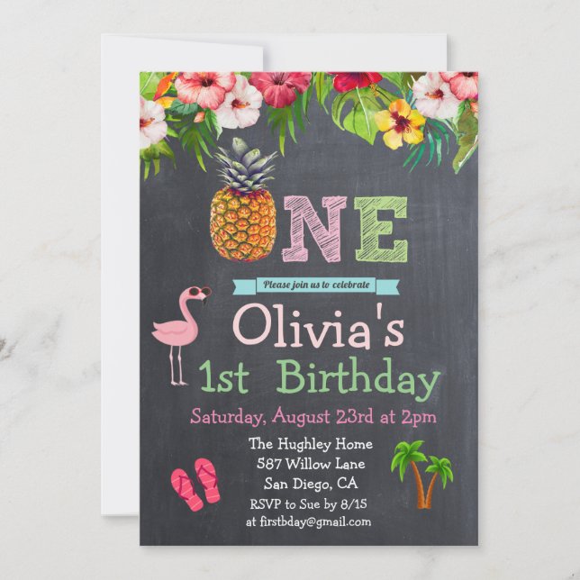 Erster Geburtstag Aloha Luau Tropische Einladung (Vorderseite)