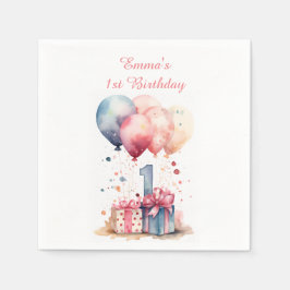 Erster Geburtstag - Aquarellgeschenke und Ballons  Serviette