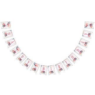 Erster Geburtstag - Aquarellgeschenke und Ballons Wimpelkette