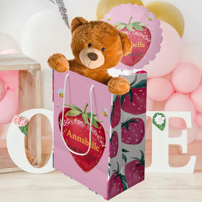 Erster Geburtstag Baby 1. Strawberry Niedlich Mittlere Geschenktüte (Von Creator hochgeladen)