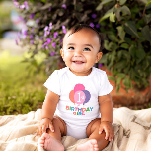 Erster Geburtstag Baby Mädchen Rosa Ballons Strampler