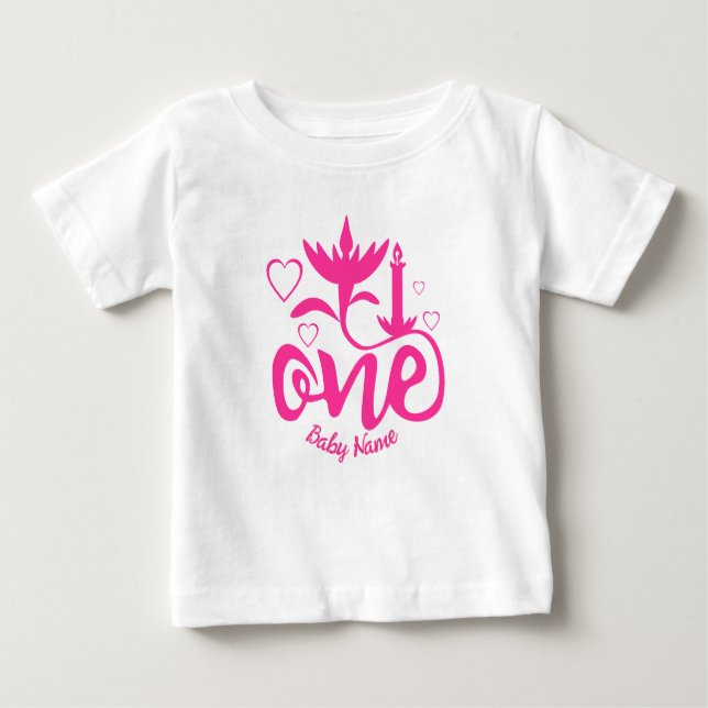 Erster Geburtstag Baby rosa custenname T-shirt (Vorderseite)