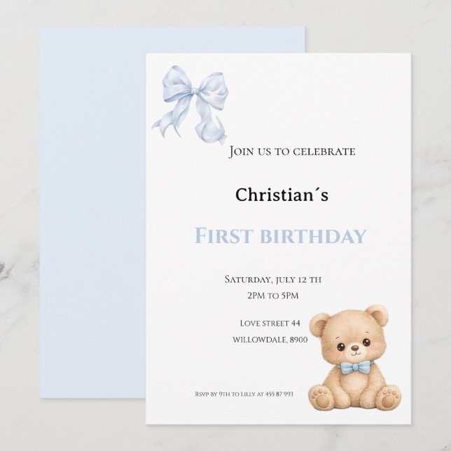 Erster Geburtstag Babyjunge Einladung (Vorne/Hinten)