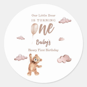 Erster Geburtstag Beary Runder Aufkleber