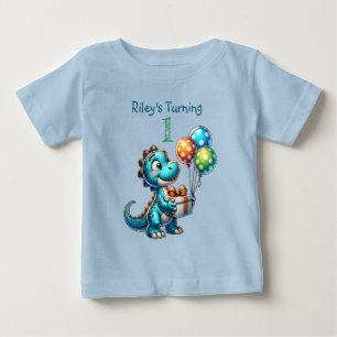 Erster Geburtstag Boy Dinosaurier Name und Alter Baby T-shirt