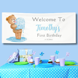 Erster Geburtstag Boy Teddy Bear Ice Creme Banner