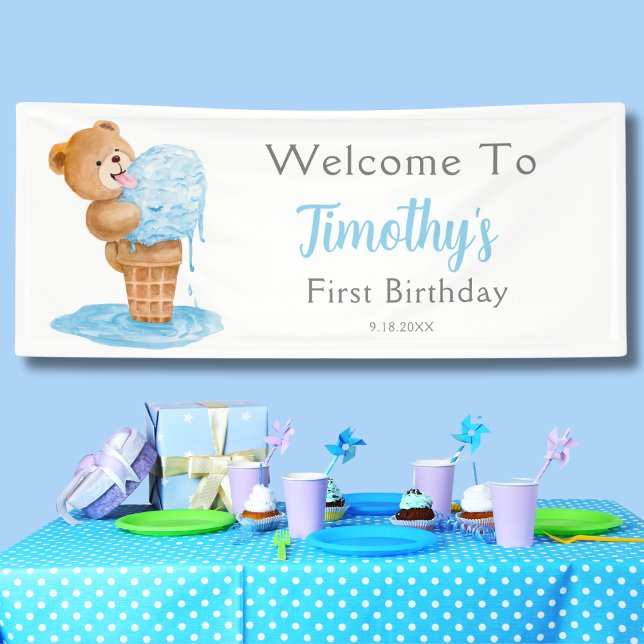 Erster Geburtstag Boy Teddy Bear Ice Creme Banner (Von Creator hochgeladen)