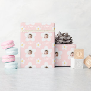 Erster Geburtstag daisy boho retro rosa gelb Geschenkpapier