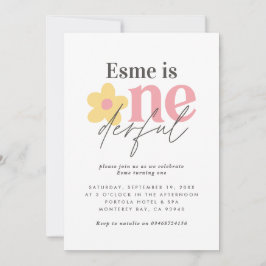 Erster Geburtstag daisy boho Retro rosa gelb mädch Einladung