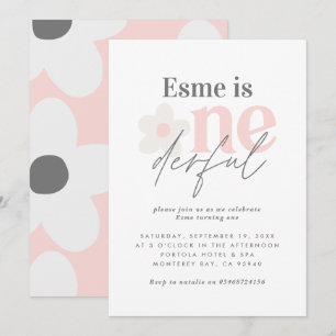 Erster Geburtstag daisy boho retro rosa Mädchen sü Einladung