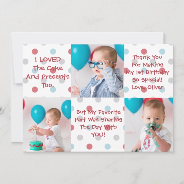 Erster Geburtstag danken Ihnen zu kardieren Dankeskarte (Vorderseite)