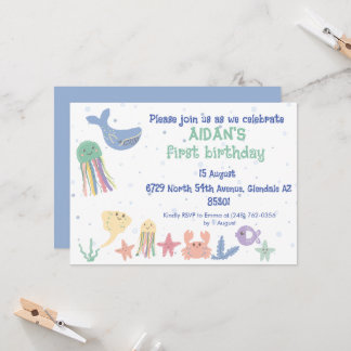 Erster Geburtstag der niedlichen Unterwasserwelt Einladung