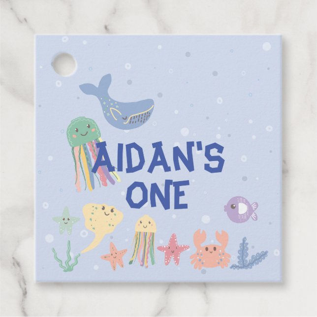 Erster Geburtstag der niedlichen Unterwasserwelt Geschenkanhänger (Vorderseite)