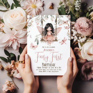 Erster Geburtstag der verzauberten Rosa Fee Einladung