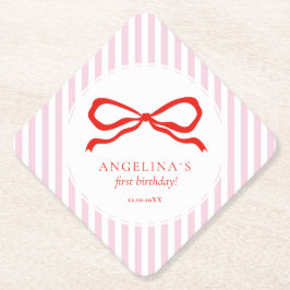 Erster Geburtstag des Babys mit zartem rosa Paper Untersetzer