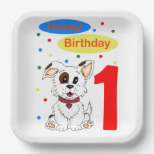 Erster Geburtstag des Kindes Süßer Welpe und Bunte