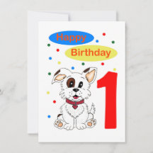 Erster Geburtstag des Kindes Süßer Welpe und Buntk