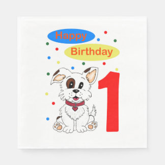 Erster Geburtstag des Kindes Süßer Welpe und Buntk Serviette