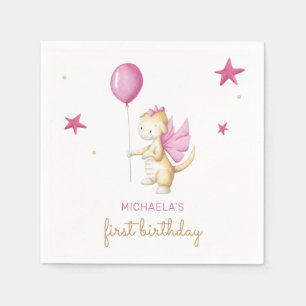 Erster Geburtstag des rosa Drachen Serviette