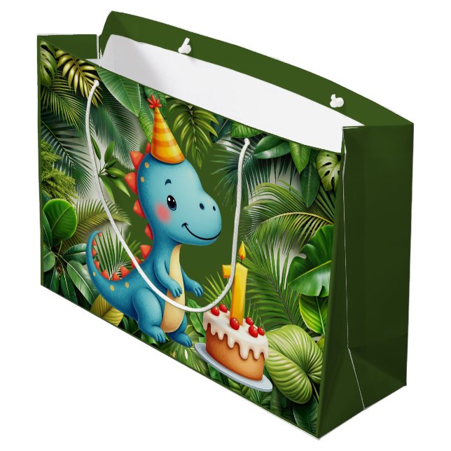 Erster Geburtstag Dino  Große Geschenktüte (Rückseite Schrägansicht)