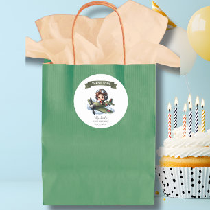 Erster Geburtstag eines Jungen Pilot Vintage-Flugz Runder Aufkleber